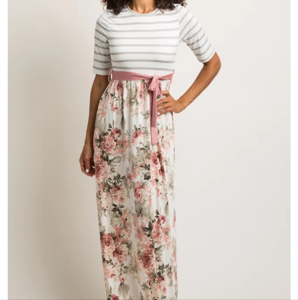 Pinkblush Ivory Mixed Print Striped Colorblock Floral Maternity Maxi Dress XL